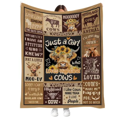 Highland Cows Mosaic Brown Blanket