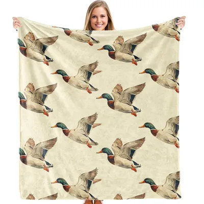 Cream Background Flying Mallards Blanket for Nature Lovers