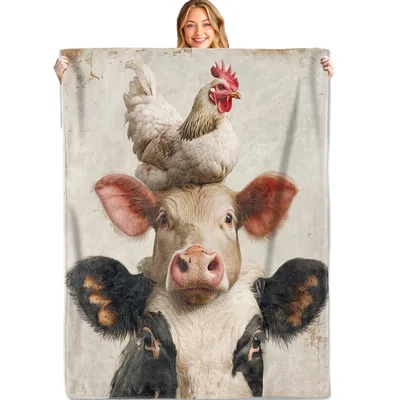 Farm Animals Stack Blanket: A Whimsical Trio of Cow, Pig, and Chicken