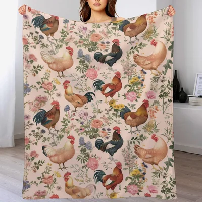 Vintage Chickens and Roses Blanket