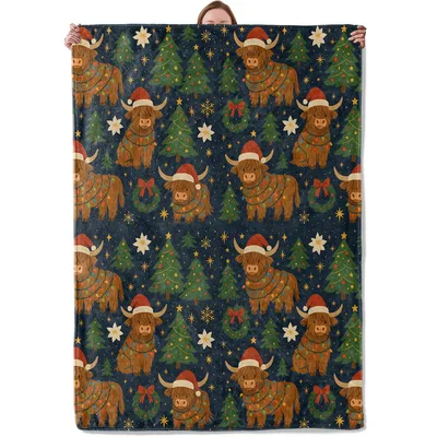 Christmas Highland Cows Blanket: Festive Shaggy Cow Design