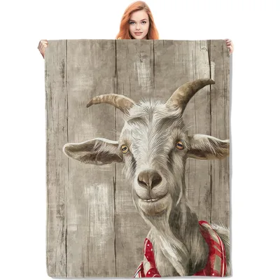 Farm Goat Rustic Blanket: Whimsical Goat Portrait on Wood Background