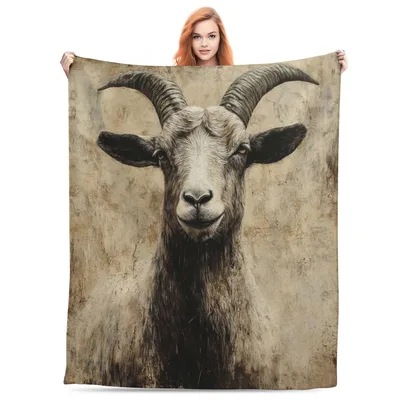 Goat Portrait Rustic Blanket featuring a realistic mountain goat