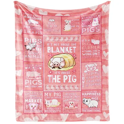 Pig Lover Pink Blanket: A Quilt of Pig Slogans and Hearts