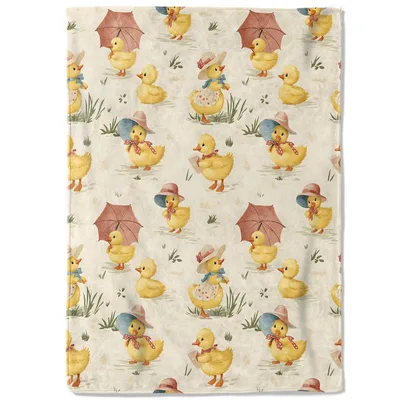 Vintage Duck Pattern Blanket featuring adorable yellow ducklings