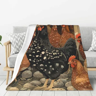 Chicken Hen Farm Blanket: Cozy Cover with Speckled Roosters and Eggs