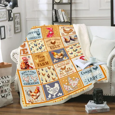 Chicken Lover Patchwork Blanket Features Roosters Hens