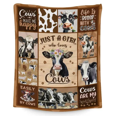 Cow Quotes Collage Brown Blanket featuring humorous cow sayings