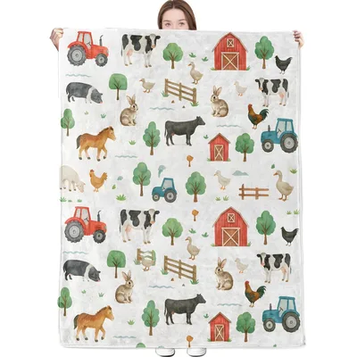 Red Barns and Blue Blanket Farm Animal Throw