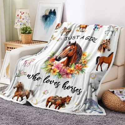 Horse Lover Watercolor Florals Blanket