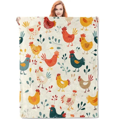 Colorful Chickens Pattern Blanket: Farmyard Flock Design