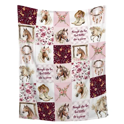 Horse Floral Patchwork Blanket: Though She Be But Little She Is Fierce