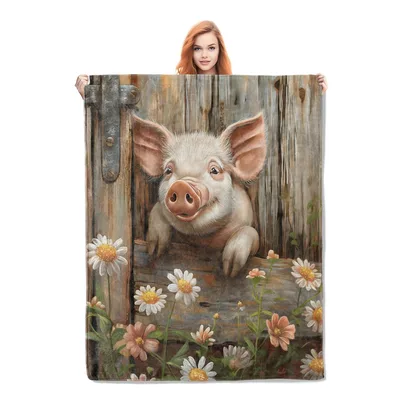 Pig Farm Animal Floral Blanket