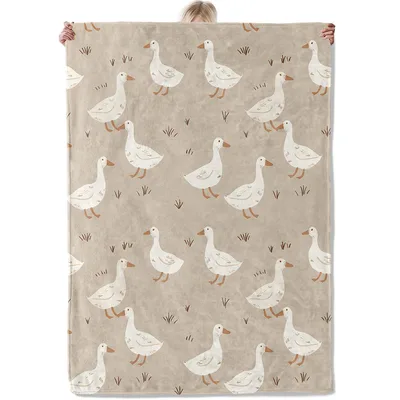 Duck Pattern Farm Animals Blanket: White Duck Print Throw