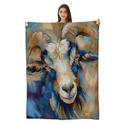 Painterly Goat Portrait Blanket: Abstract Artistic Ram Design