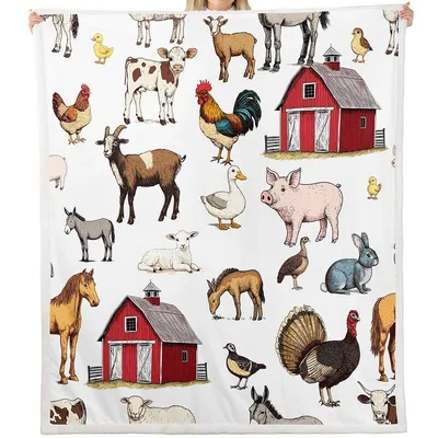 Farm Animals and Red Blanket: Rustic Farm Life Pattern