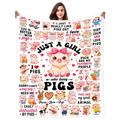 Pig Lover's Pink Bow Blanket featuring cute pigs