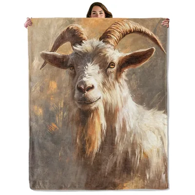 Goat Painting Animal Blanket: Realistic Ram Portrait for Farm Lovers