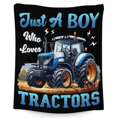 Blue Tractor Plowing Field Blanket for Kids Who Love Farm Machines