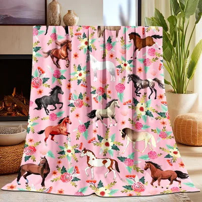 Horse Pink Floral Blanket: A Vibrant Equestrian Design