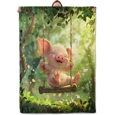 Happy Piglet Blanket: A Joyful Pig on a Forest Swing