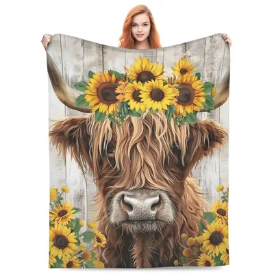 Rustic Wood Background Sunflower Blanket