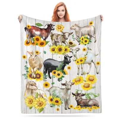 Goats Sunflowers Farm Blanket: Rustic Goat and Sunflower Art