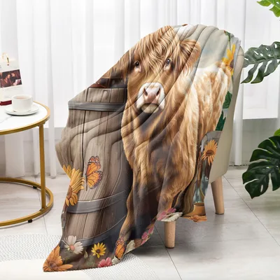 Highland Cow with Wooden Blanket: Farmhouse Art Design