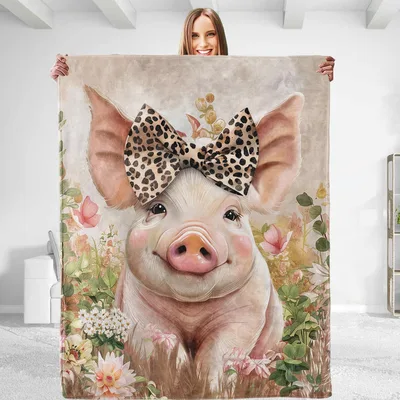 Pig with Bow Blanket: A Leopard Print Accessory for Farm Animal Lovers
