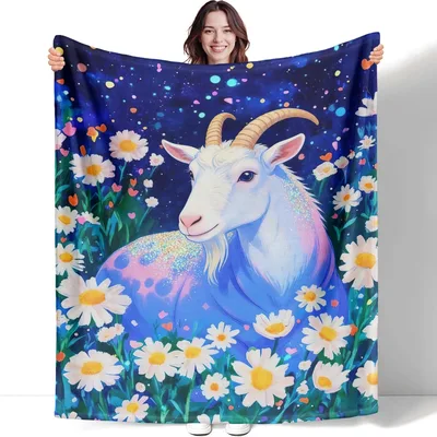 Goat Daisy Flowers Blanket: A Fantasy Goat in a Galaxy of Daisies