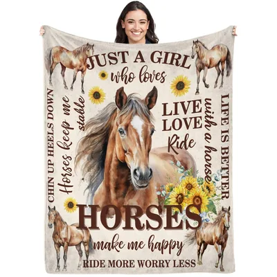 Horses Sunflowers Western Blanket: Just a Girl Who Loves Horses Design