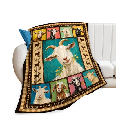 Goats Eating Leaves Collage Blanket: Farm Animal Portrait Design