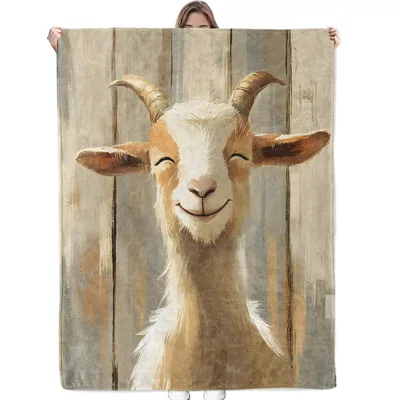Smiling Goat Farm Animal Blanket: Rustic Art with a Happy Horned Face