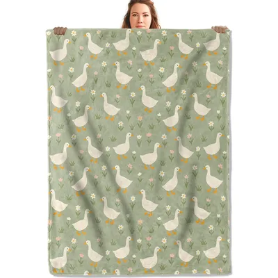 White Geese Among Flowers Blanket