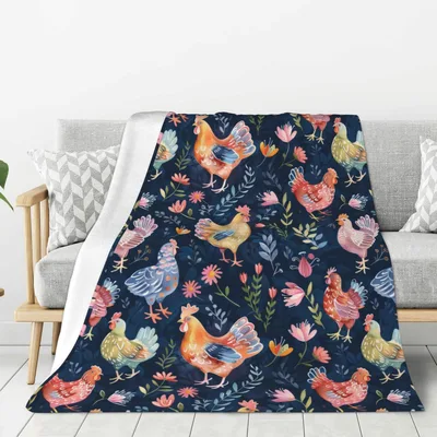 Navy Night Hens Blanket: A Floral Chicken Pattern for Farm Lovers