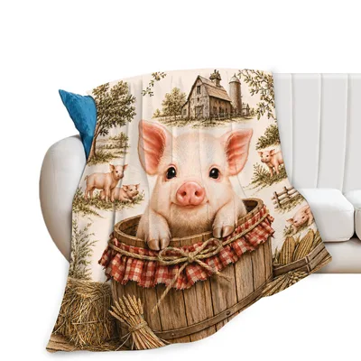 Piglet in a Farm Blanket: Cute Piggy in Wooden Bucket Design