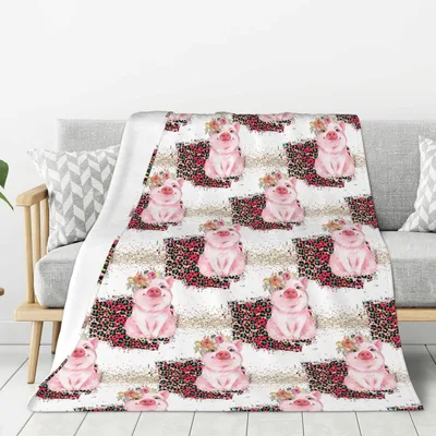 Pink Pigs in Flower Blanket: Floral Crown Pig Throw Design