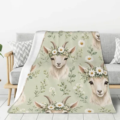 Goat Farm Animal Floral Blanket: Goats with Daisy Crowns