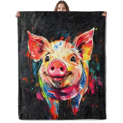 Pig Painting Art Blanket: Colorful Watercolor Swine Design