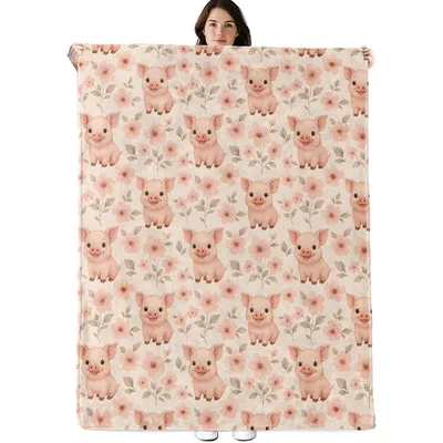 Cute Pink Piglets Blanket: A Floral Farm Animal Design for Cozy Days
