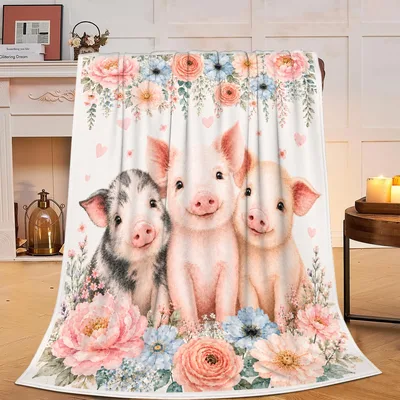 Pig Farm Animal Flowers Blanket