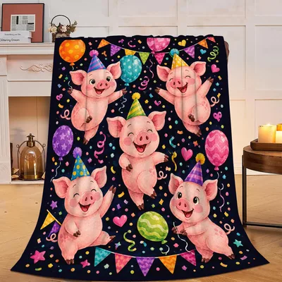 Pig Party Animals Blanket: Festive Pigs with Balloons and Party Hats