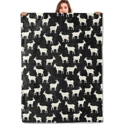 Goat Silhouette Pattern Blanket: A Herd of White Goats on Black