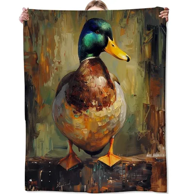 Mallard Duck Oil Painting Blanket: Artistic Waterfowl Design for Home