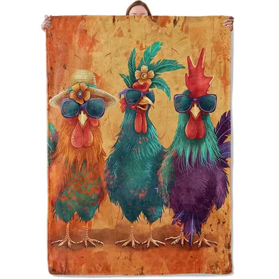 Funny Rooster Chickens Blanket featuring three stylish roosters