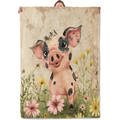 Baby Pig Floral Blanket: Cute Farm Animal with Wildflowers