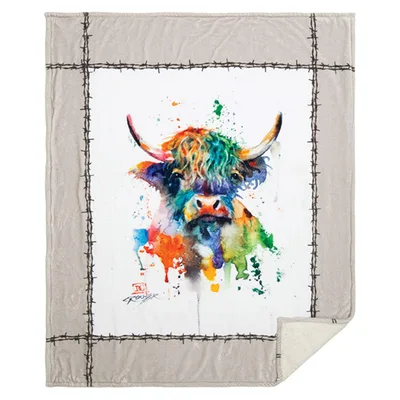Watercolor Highland Cow Blanket