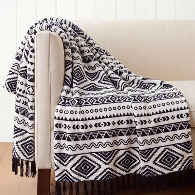 Black and White Geometric Boho Blanket for Farmhouse Lovers