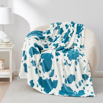 Teal Cow Print Pattern Blanket: Spotted Design for Farm Lovers