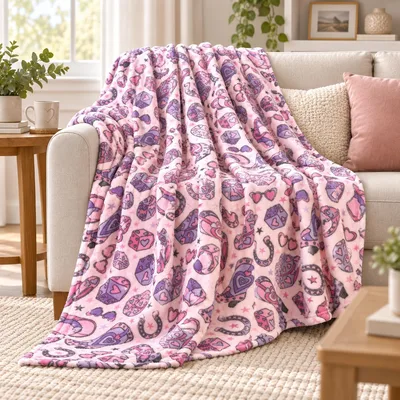 Pink Leopard Print Blanket No. 2: Western Heart Pattern